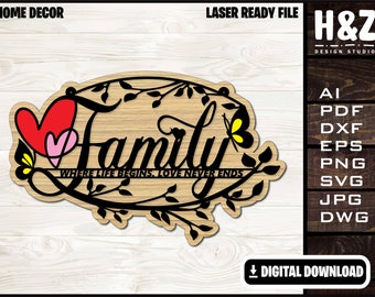 Family Frame, Family Name, Love,Hearts,SVG Ai DXF DWG, Fully Customizable, Lasercut ready, Digital Download only