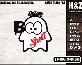 Boo Sheet Ghost Sign, Horror, Halloween, Trick or treat, SVG Ai DXF DWG, Fully Customizable, Lasercut ready, Digital Download only