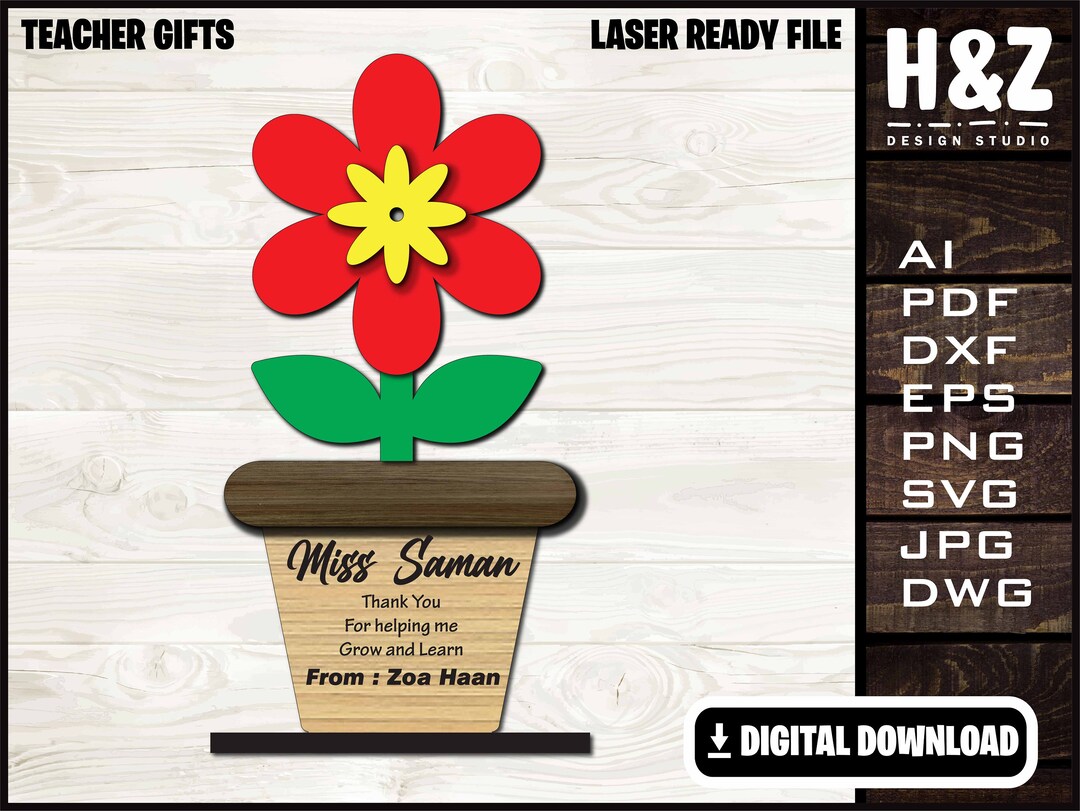 Teacher Flower Pot Digital File, Teachers Gift, Teachers Appreciation ...