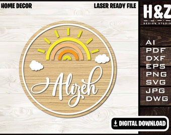 Cute Rainbow Frame Digital File, Children Gift, Kids Frame,Wood sign, SVG Ai DXF DWG,  Fully Customizable, Laser Cut  Digital Download only