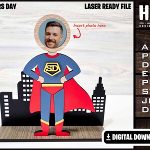 Fathers day frame, Daddy super hero, Superdad, Photoframe, SVG Ai DXF DWG,  Fully Customizable, Laser Cut ready,  Digital Download only