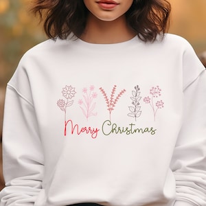 Merry Christmas, Ladies Merry Christmas Shirt, Cool Women Christmas Shirt, Cute Christmas Floral Shirt, Women Holiday Shirt, Christmas Gift