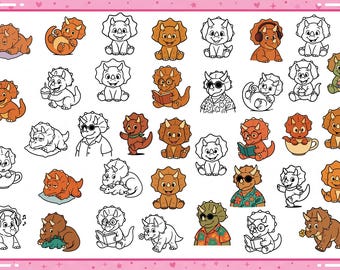 triceratops SVG bundle, cute dinosaur svg, prehistoric animal svg, baby dino svg, kawaii dino svg, jurassic svg, layered svg, cut file