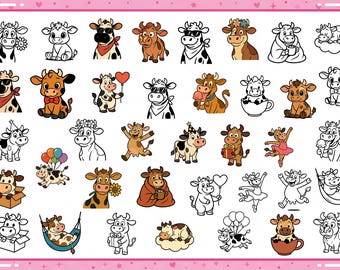 Paquete SVG de vaca, SVG en capas, Cricut, archivo de corte, SVG de vaca linda, SVG de animal de granja, clipart de vaca bebé, SVG de vaca kawaii, arte de vaca para Cricut