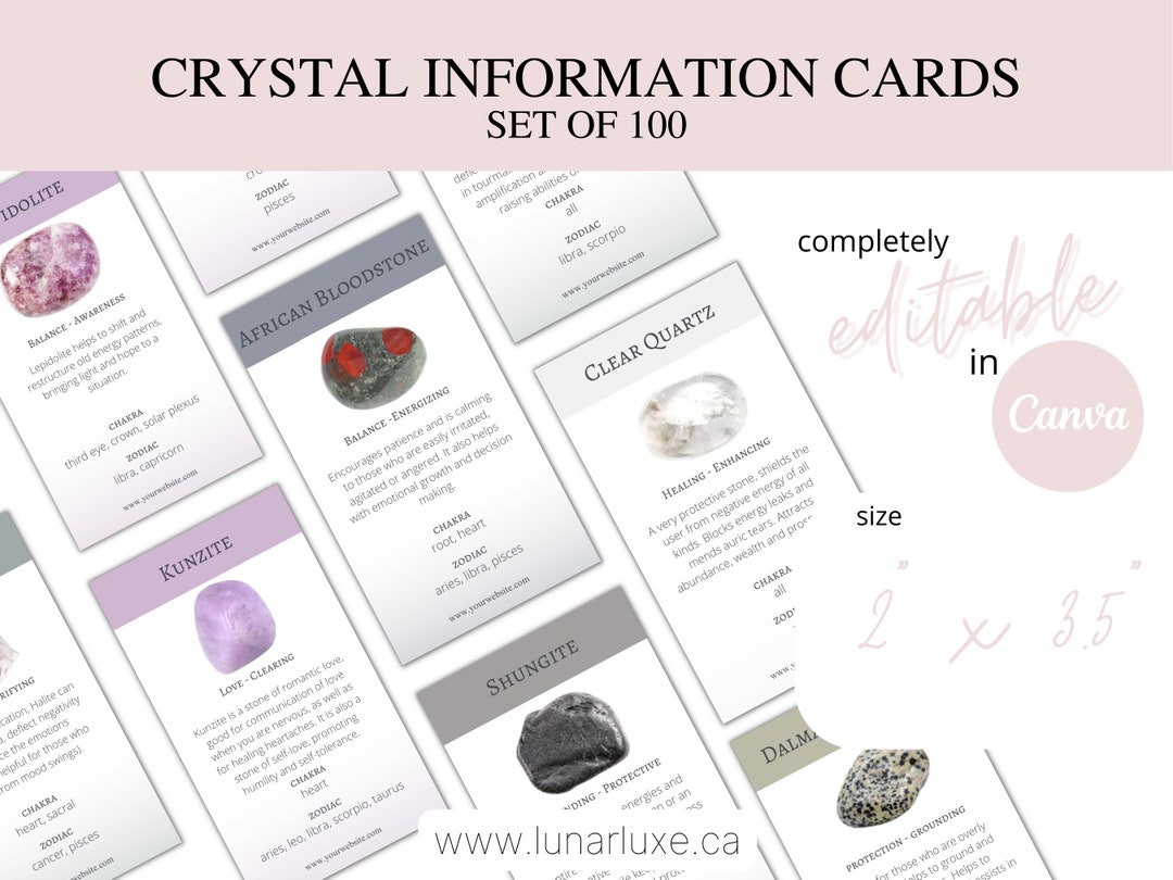 100 Crystal Information Cards Downloadable, Printable, Editable Crystal ...