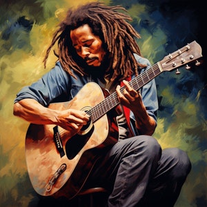 Bob Marley Playing Guitar -Digital Print
