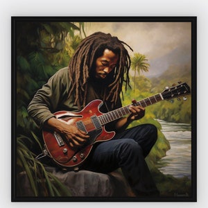 Bob Marley jouant de la guitare - impression numérique