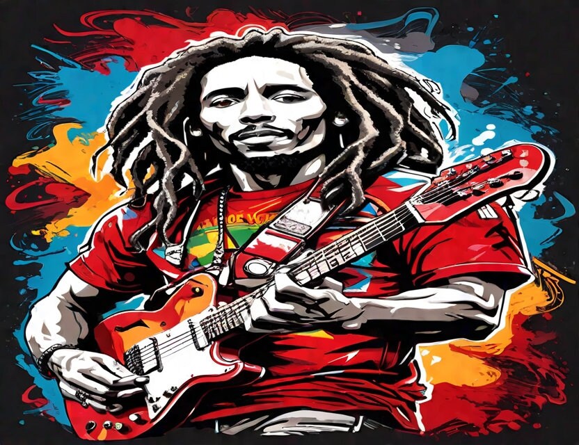 Bob Marley Playing a Guitar High Detail White Background - Etsy