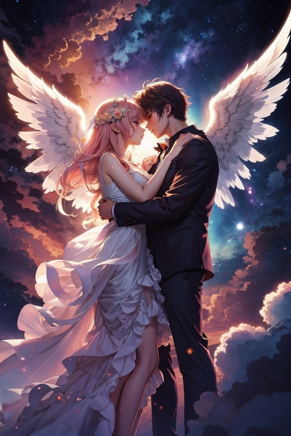 A Romantic Embrace Between an Angel and Devil Couple, Digital - Etsy Canada