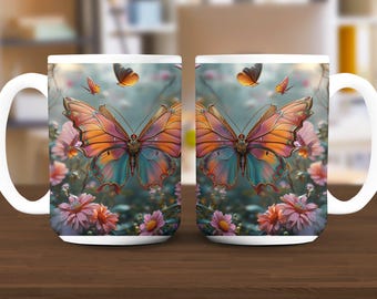 Wunderschöne Schmetterlingstasse, Blumenschmetterlings-Kaffeetasse, einzigartiges Schmetterlingsdesign, perfekte Geschenkidee für Naturliebhaber, bunte Schmetterlingstasse