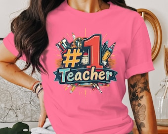 先生 #1 T シャツ、最高の先生への贈り物、新学期 T シャツ、先生への感謝のシャツ、クールな先生のデザイン、教育 T シャツ