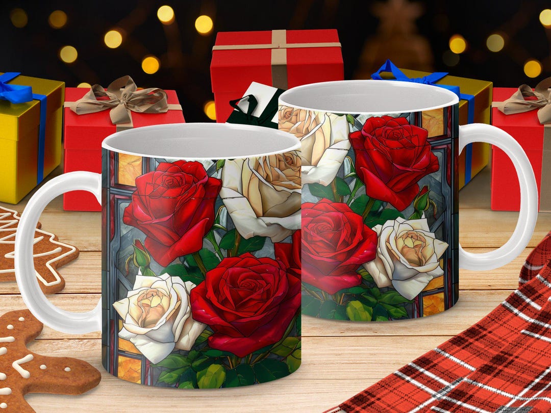 Window Mug Rose Stained Glass Window Art Mug, Unique Floral Mug for Coffee and Tea ...