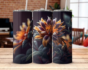 Floral Tumbler Cup, Botanical Design Drinkware, Flower Print Travel Mug, Reusable Coffee Tumbler, Nature Inspired Beverage Holder