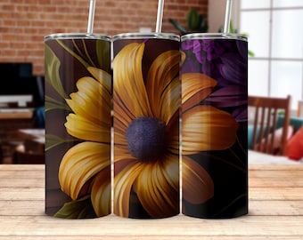 Schöner Blumenbecher, lebendiges gelbes Blumendesign, Isoliergetränk, einzigartiges Geschenk für sie, bunte Blumenbecherschale