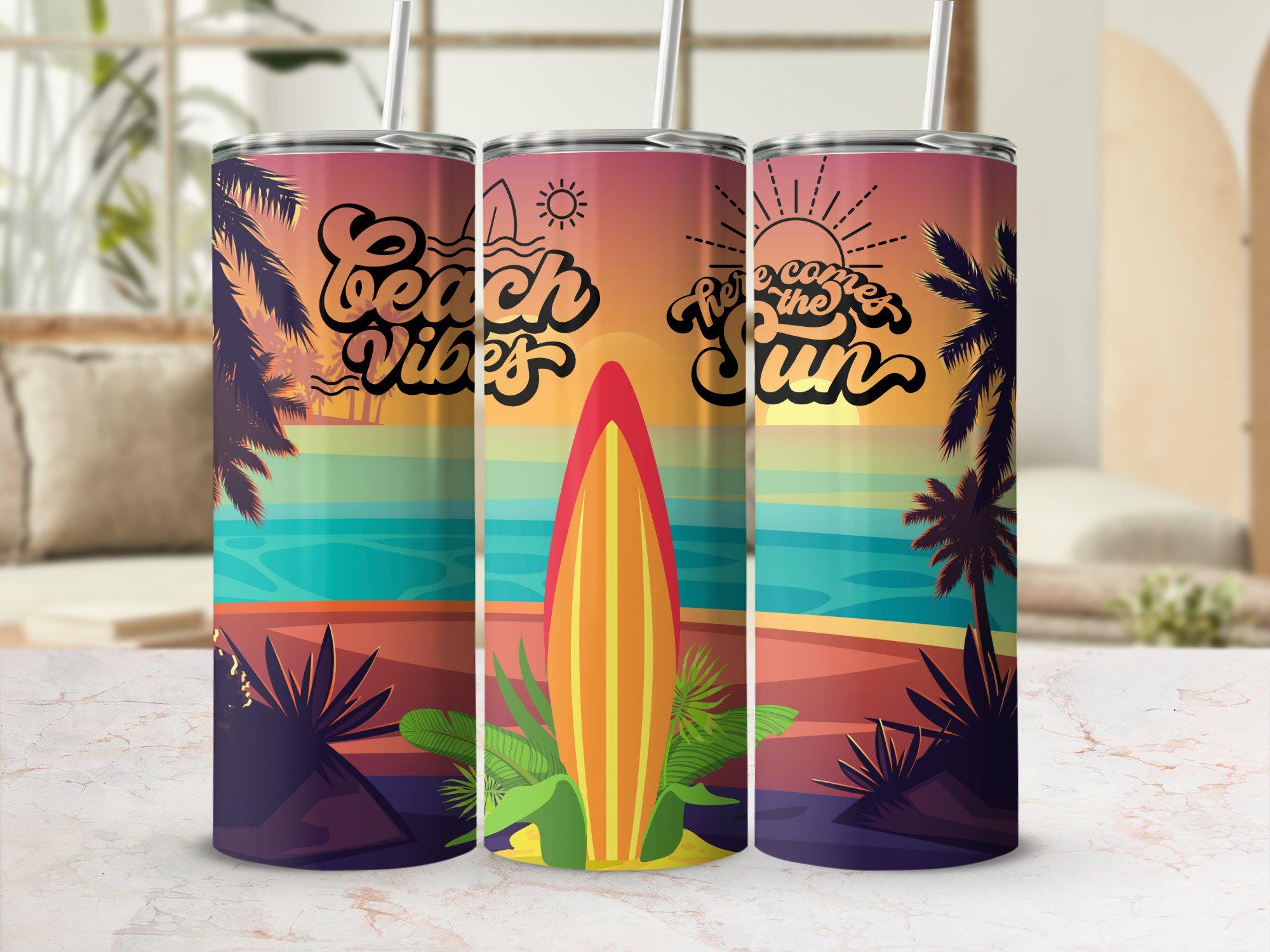 ビーチバイブスタンブラー、ヒアカムズザサンタンブラー、サマー 
