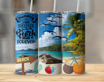 Beach vacation tumbler, tropical island design, memories made together, palm tree paradise, summer escape, beach essentials