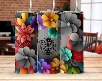 Bunter Blumenbecher, Flower Power Design, lebhaftes Blumenmuster, Thermoskanne, Einzigartiges Blumengeschenk, trendiges Trinkgeschirr, Eco