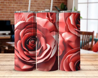 Elegant Rose Design Tumbler, Red Floral Pattern Tumbler, Insulated Travel Mug, Perfect Gift for Her, Unique Drinkware