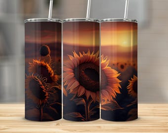 Sunflower Tumbler, Sunflower Travel Mug, Autumn Sunflower Cup, Floral Tumbler, Sunset Sunflower Design, Insulated Sunflower Mug