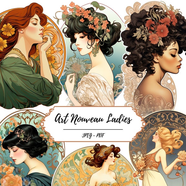 Art Nouveau Ladies Printable Pages // 60 Fussy Cut Vintage Inspired Images // Elegant Women // Crafting Supplies // Journaling // Scrapbook