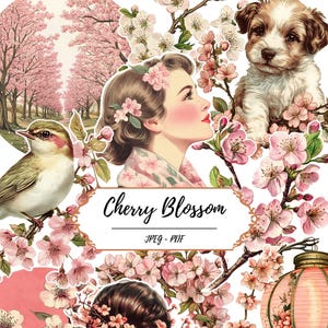 Kirschblüten Printable Seiten // 60 Vintage inspirierte Fussy Cut Bilder Set // Hübsche Blumen // Floral // Bastelbedarf // Ephemera Kit