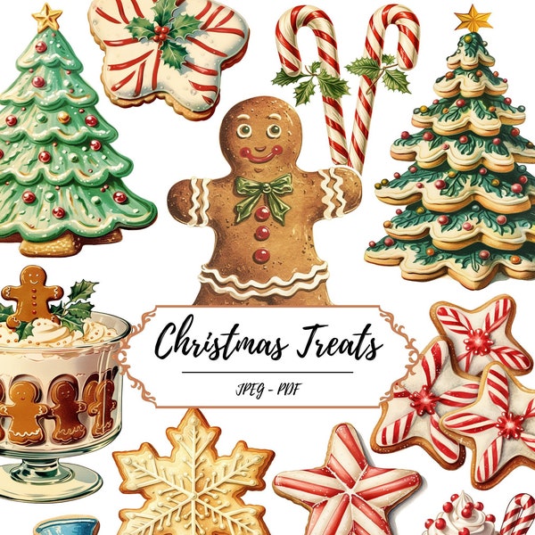 Christmas Treats Fussy Cut Printable Pages // 60 Vintage Inspired Images // Bûche de Noël // Yule Log // Cookies // Candy Cane // Crafting