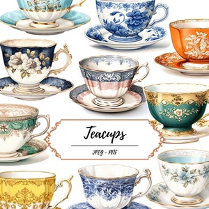 Páginas imprimibles con cortes precisos de tazas de té // Imágenes para imprimir en casa con inspiración vintage // Tazas de té // Fiestas del té // Tazas delicadas // Manualidades // Efímeras