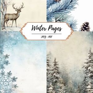 Pages de journal imprimables pour l'hiver // 20 papiers numériques éphémères // PDF JPEG // flocon de neige // arbres d'hiver // courrier postal // matériel d'écriture de lettres
