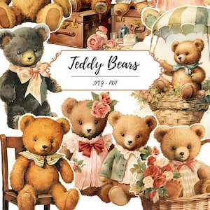 Afdrukbare pagina's teddybeer // 60 vintage geïnspireerde afbeeldingen // PDF JPEG // Kieskeurig knippen // Speelgoed // Nostalgie // Knutselbenodigdheden // Tijdschriften