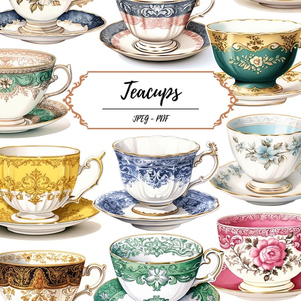 Teacups Fussy Cut Printable Pages // Vintage Inspired Print at Home Images // Tea Cup // Tea Party // Delicate Cups // Crafting // Ephemera
