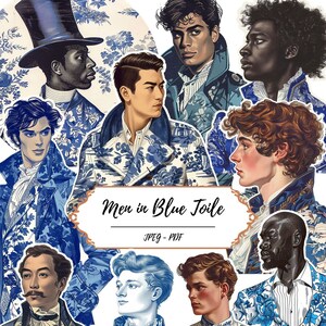 Imprimables tendance toile homme bleu/60 images coupes soignées d'inspiration vintage//Toile de Jouy//Tenues homme//Fourniture artisanale//Scrapbooking