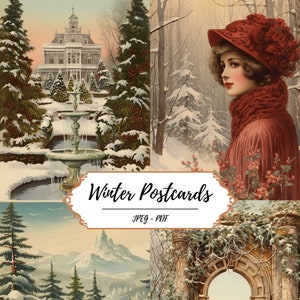 Vintage inspirierte Winter Postkarten // 30 wählerische, fussy geschnittene Bilder // Schneelandschaften // Vintage Frauen // Tiere // Basteln // Journaling