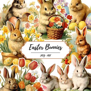 Pages imprimables de lapins de Pâques // 60 images découpées d'inspiration vintage // Lapin // Animaux // Vacances // Printemps // Fournitures d'artisanat // Artisanat