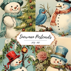 Cartes postales imprimables de bonhomme de neige // 30 images vintage inspirées de la coupe délicate // Bonhommes de neige // Noël // Vacances // Fournitures de bricolage // Journalisation