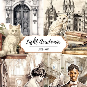 Pagine stampabili di Light Academia // 60 immagini di ispirazione vintage con tagli elaborati // Stampa a casa // Artigianato artistico // Biblioteca // Accademia // Letteratura