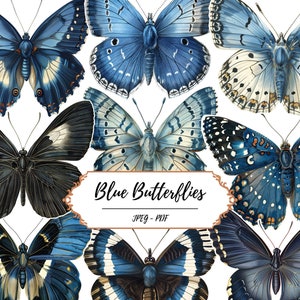 Blue Butterfly Printable Ephemera Pages // 60 Vintage Inspired Fussy Cut Images // Butterflies Scrapbooking Kit // Insects // Journaling Set