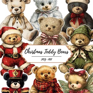 Weihnacht-Teddybär-Seiten // 60 Vintage inspirierte Fussy Cut Bilder // Süßes Xmas // Kuscheltiere // Scrapbooking Kit