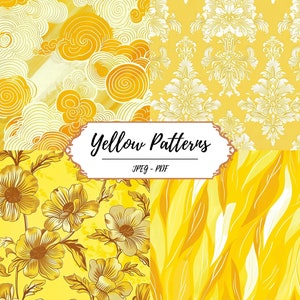 Yellow Printable Pattern Pages // 25 Vintage Inspired Print at Home Patterns // JPEG PDF // Colourful Kit // Background // Crafting Supplies