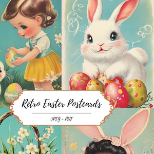 Imprimibles de postales de Pascua retro // Juego de 30 imágenes recortadas de inspiración vintage // Conejito de Pascua // Huevo de Pascua // Fiestas // Suministros para manualidades