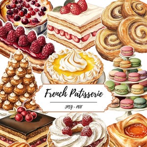 French Patisserie Printable Pages // 60 Vintage Inspired Fussy Cut Image // Pastries // Pastry // Macaron // Eclair // Ephemera // Scrapbook