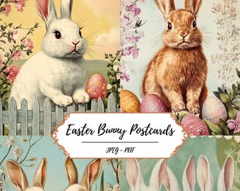 Easter Bunny Postcard Printable Pages // 30 Vintage Inspired Images // Cute Bunnies // Holidays // Scrapbooking Kit // Junk Journaling Set