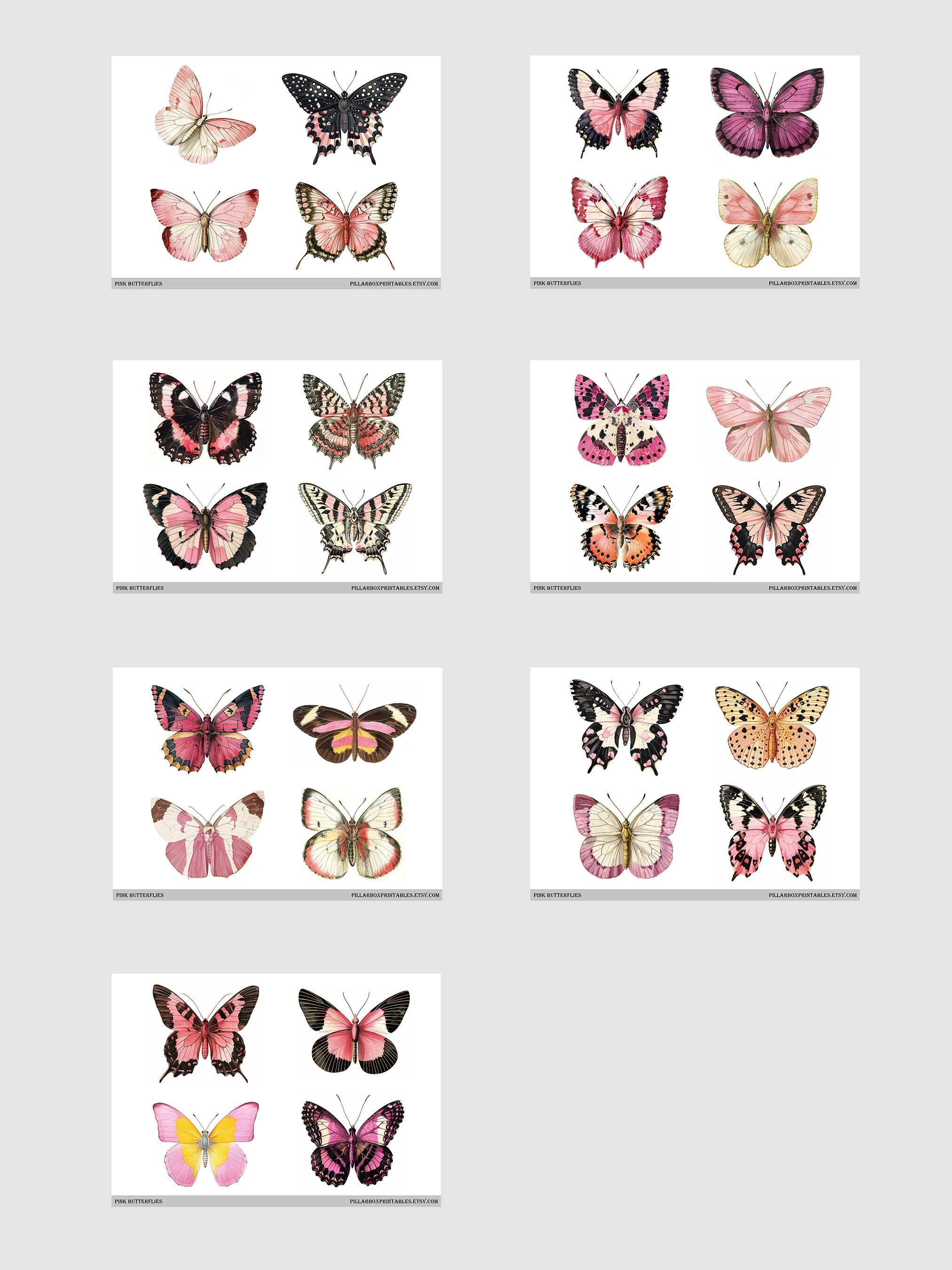 Pink Butterfly Printable Pages // 60 Fussy Cut Print at Home Images