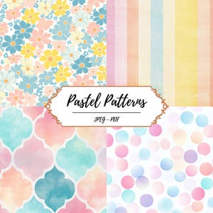 Pagine con motivi stampabili in colori pastello // 25 motivi di ispirazione vintage da stampare a casa // JPEG PDF // Kit colorato // Sfondo // Materiali per il bricolage