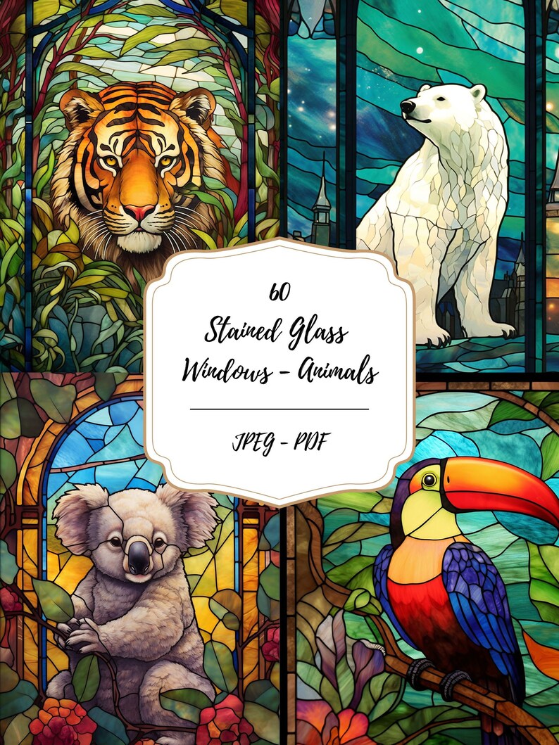 Animal Themed Stained Glass Window Printable Pages // 60 Fussy - Etsy