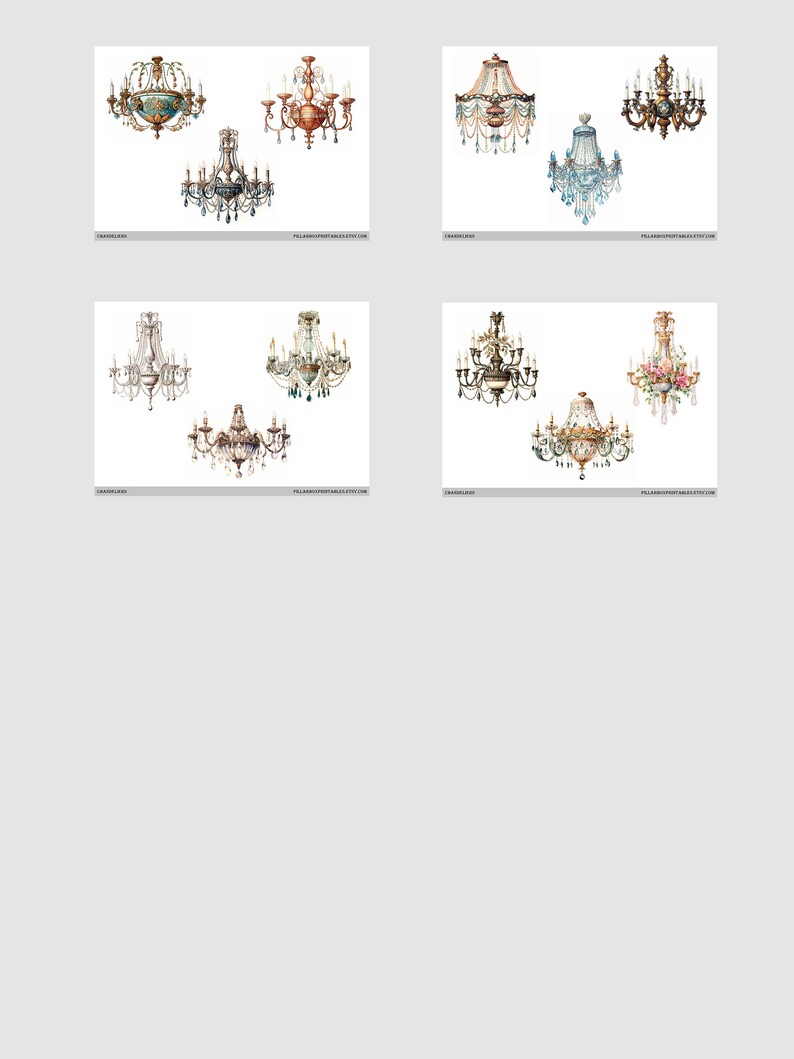 Chandeliers Fussy Cut Printable Pages // 60 Vintage Inspired Images ...