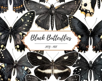 Black Butterflies Fussy Cut Printable Pages // 60 Vintage Inspired Images // Digital Ephemera // Gothic Butterfly // Journaling Supply Kit