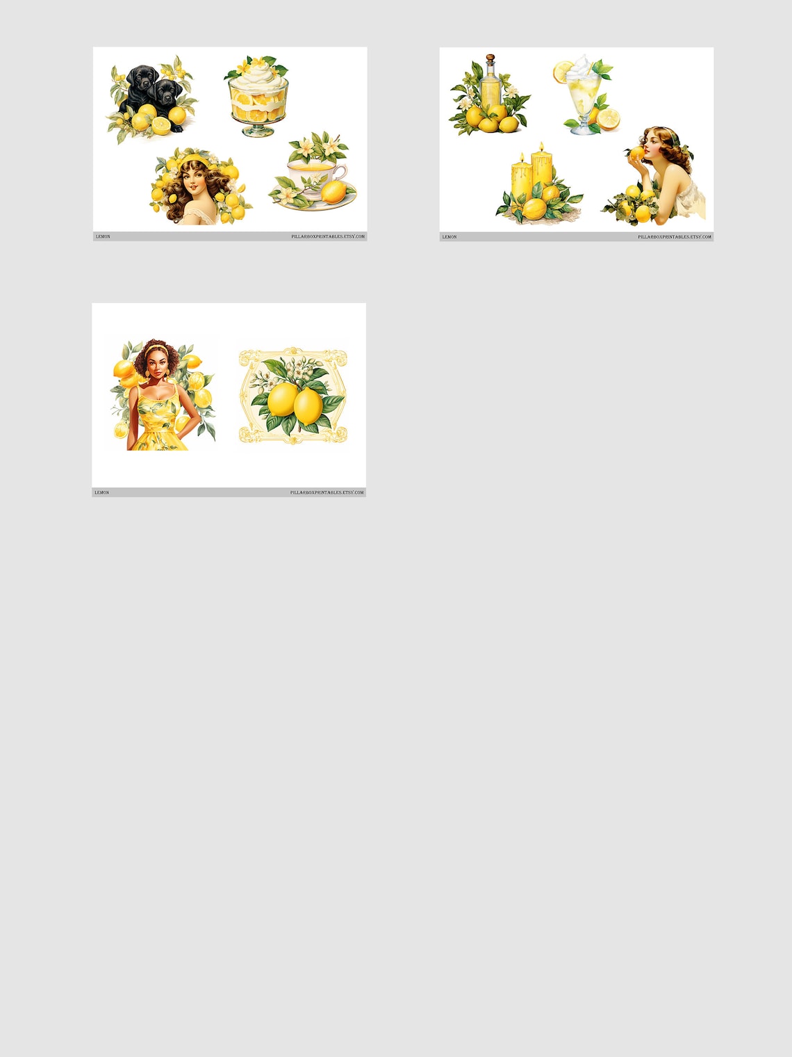 Lemon Themed Printable Pages // 60 Vintage Inspired Fussy Cut Images ...