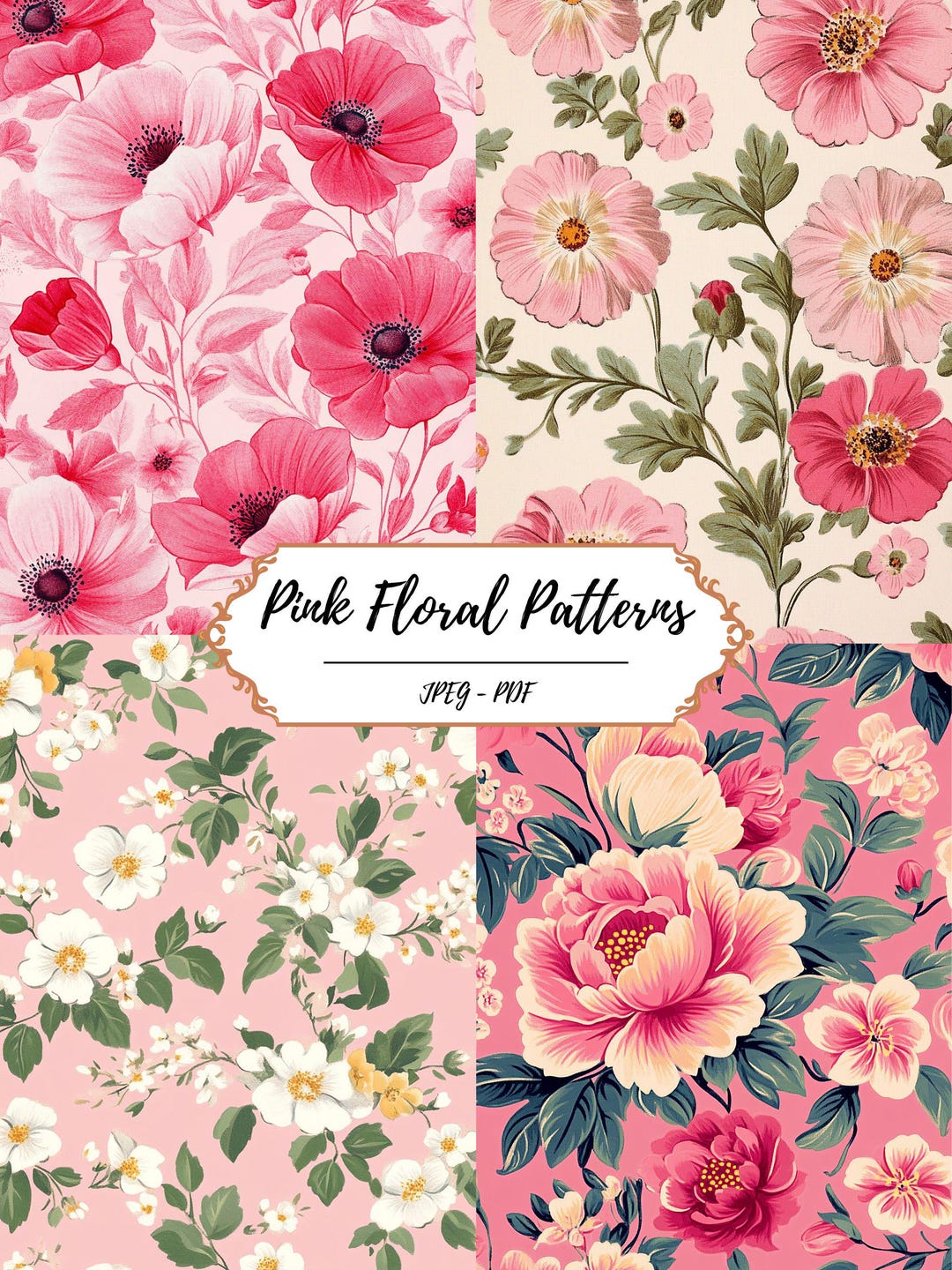 Pink Floral Pattern Printable Pages // 25 Pink A4 Print at Home Prints ...