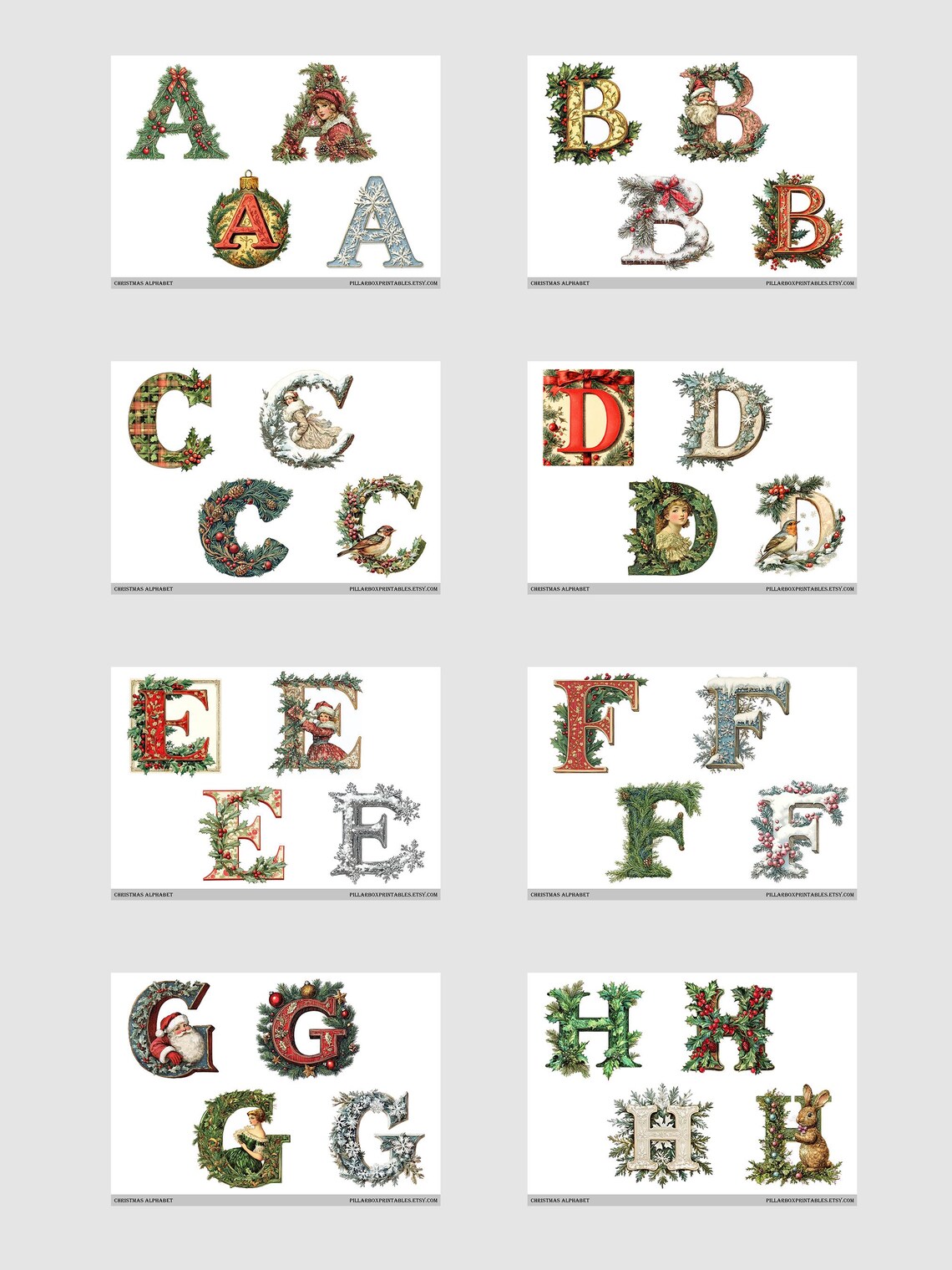 Christmas Alphabet Printable Pages // 104 Fussy Cut Images // Holiday ...