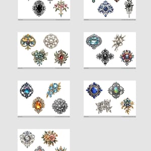Vintage Brooches Printable Pages // 60 Fussy Cutting Images // Fashion ...